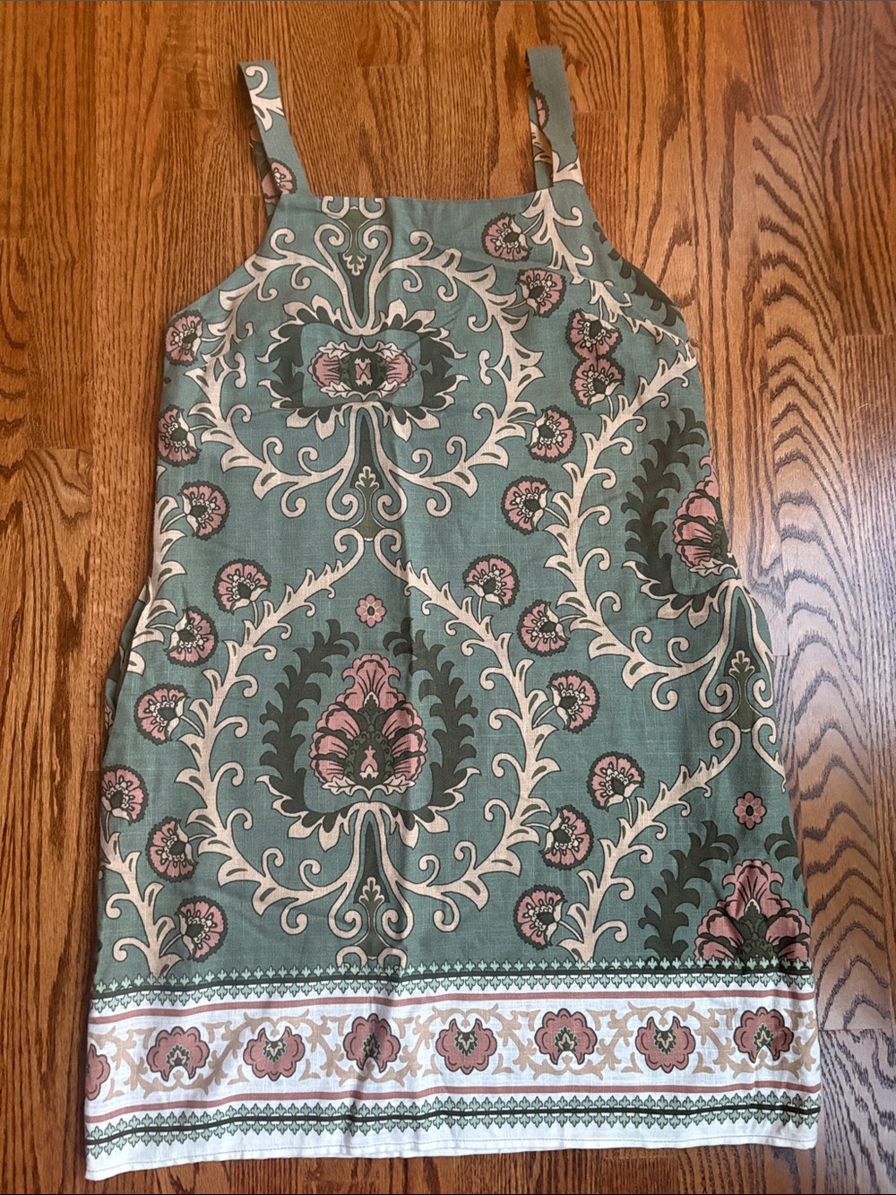 Sanctuary Green Linen Blend Print Sundress with Pink Accents
